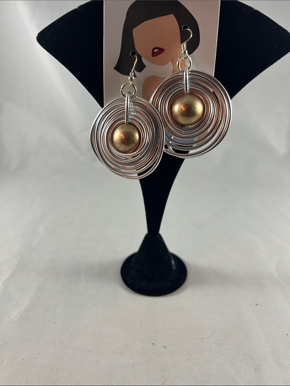 Gold-Center Spiral SilverAluminum WireDrop Earrings.